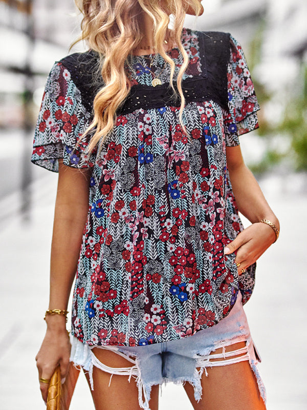 Diara New Elegant Casual Floral Round Neck Short Sleeve Top