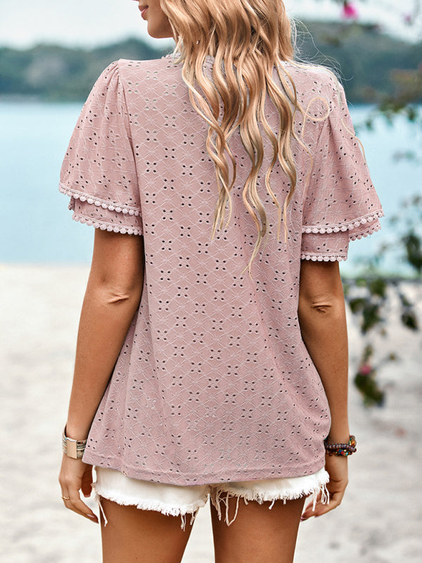 Jessalyn New Casual Solid Color Hollow Knitted Top