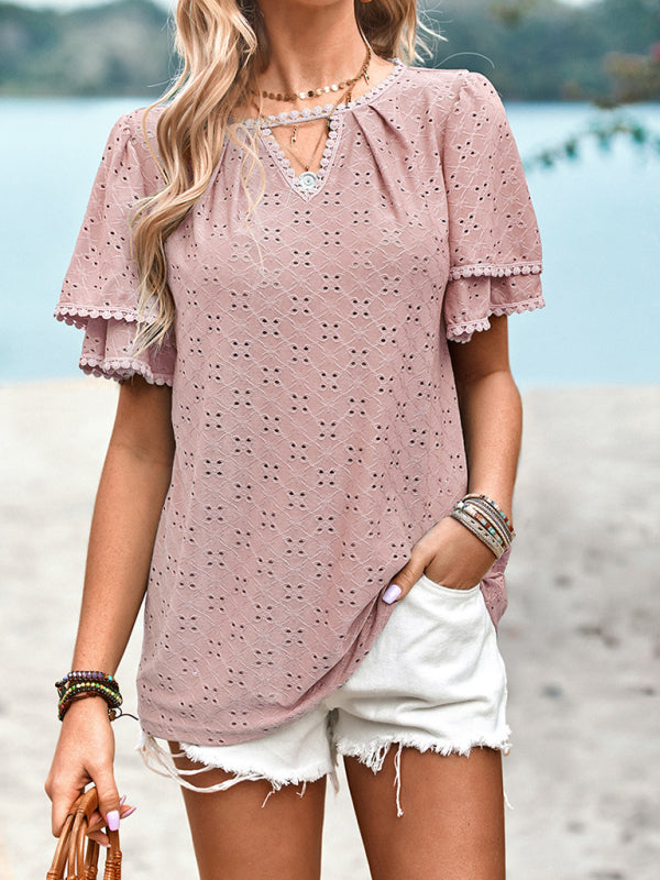 Jessalyn New Casual Solid Color Hollow Knitted Top