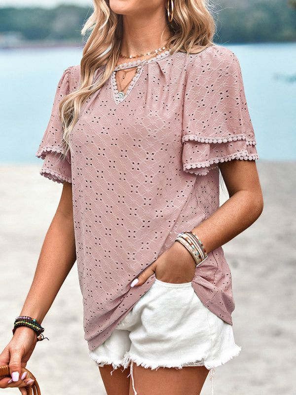 Jessalyn New Casual Solid Color Hollow Knitted Top