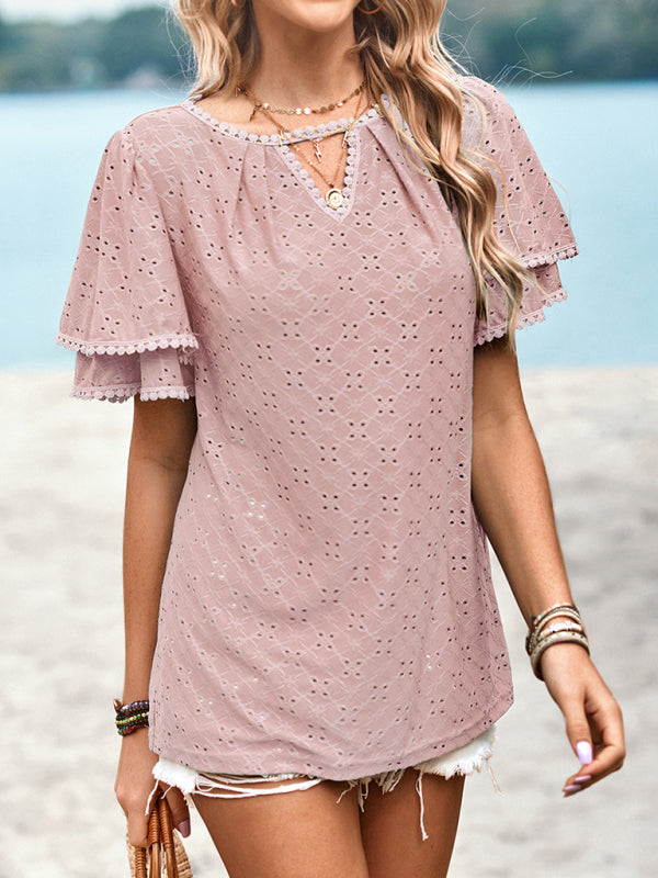 Jessalyn New Casual Solid Color Hollow Knitted Top