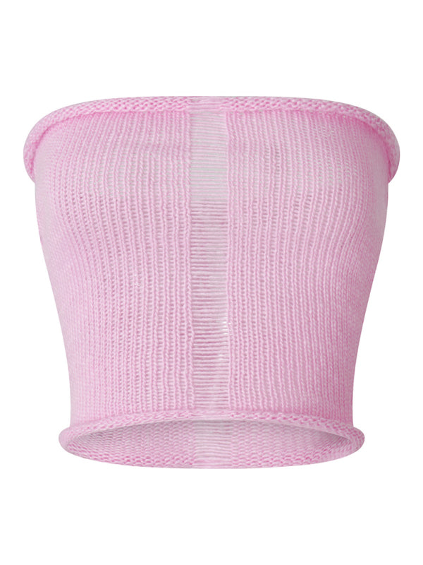 Khadija New Women's Fashion Tube Top Hollow Vest Slim Fit Thin Top