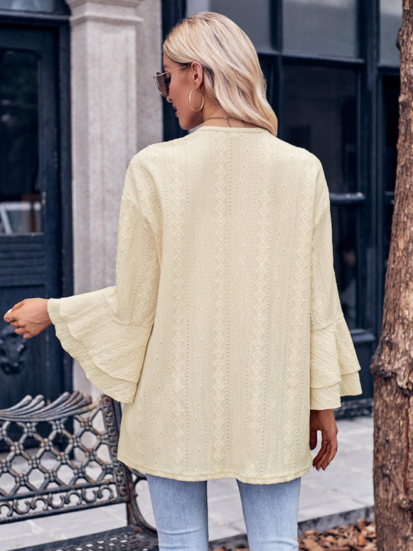Alissa Solid Color Casual Bell Sleeve Knit Cardigan Top
