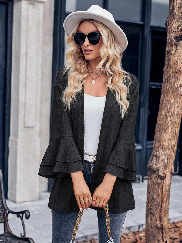 Alissa Solid Color Casual Bell Sleeve Knit Cardigan Top