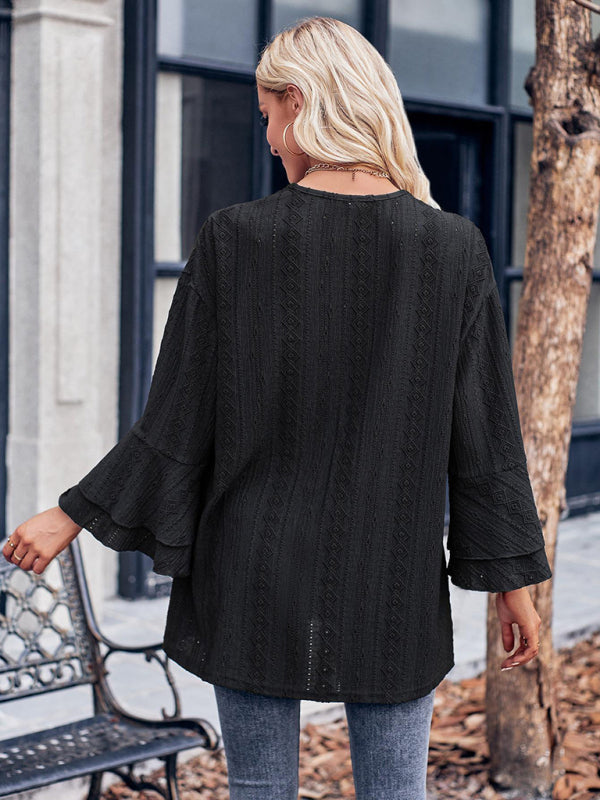 Alissa Solid Color Casual Bell Sleeve Knit Cardigan Top