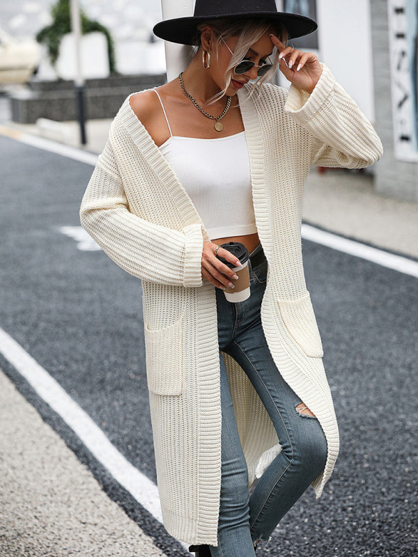 Brooklynn Women's Solid Color Knitted Sweater Pocket Coat Sweater