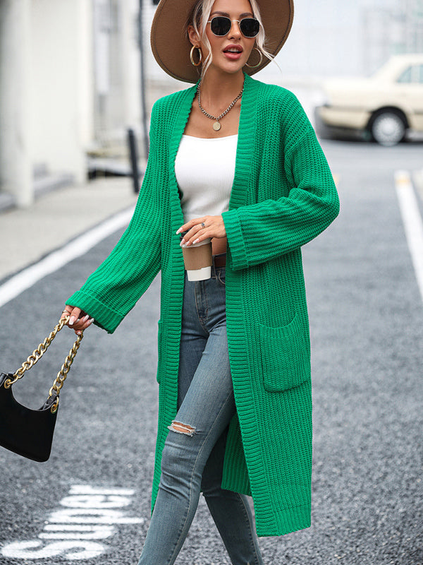Brooklynn Women's Solid Color Knitted Sweater Pocket Coat Sweater