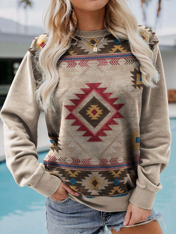 Raegen Long Sleeve Crewneck Western Print Sweatshirt