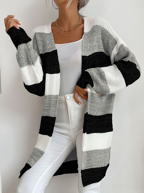 Reese Women's Fashion New Arrival Long Buttonless Colorblock Sweater Jacket