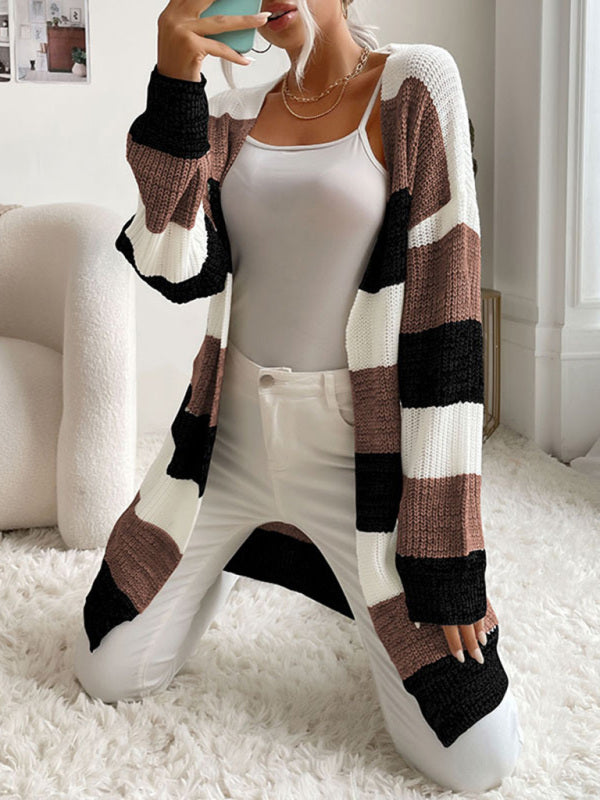 Reese Women's Fashion New Arrival Long Buttonless Colorblock Sweater Jacket