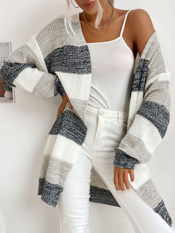 Reese Women's Fashion New Arrival Long Buttonless Colorblock Sweater Jacket