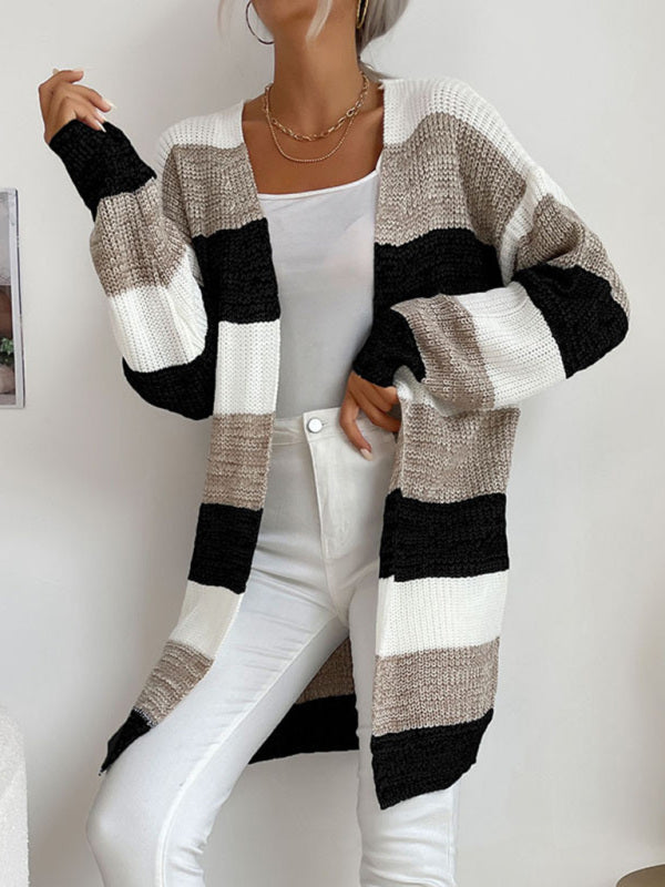Reese Women's Fashion New Arrival Long Buttonless Colorblock Sweater Jacket