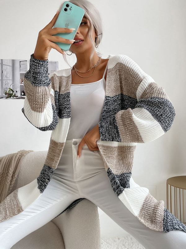 Reese Women's Fashion New Arrival Long Buttonless Colorblock Sweater Jacket