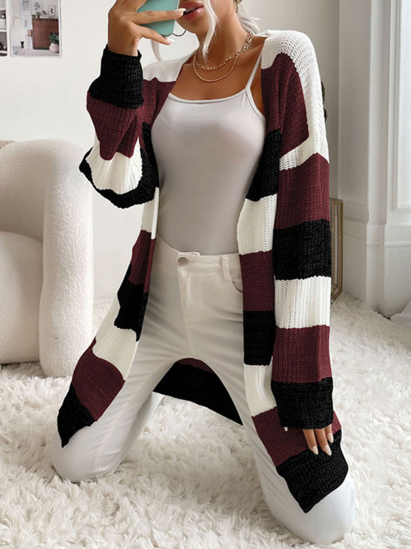 Reese Women's Fashion New Arrival Long Buttonless Colorblock Sweater Jacket