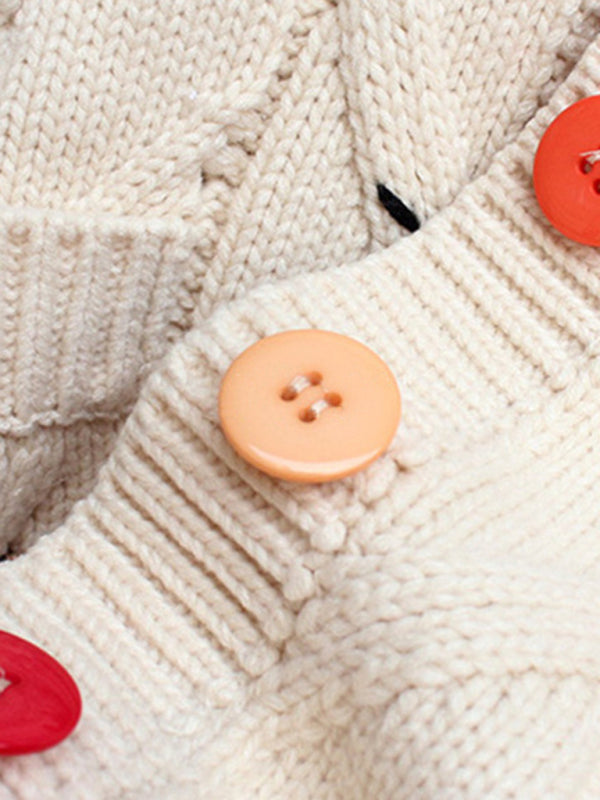 Angie Cute Embroidered Loose Cropped Knit Cardigan With Patch Pockets
