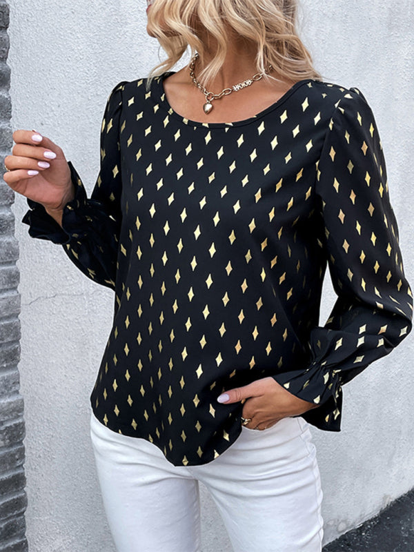 Ismene Women's Polka Dot Black Bronzing Shirt With Long Sleeves