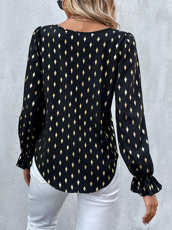 Ismene Women's Polka Dot Black Bronzing Shirt With Long Sleeves