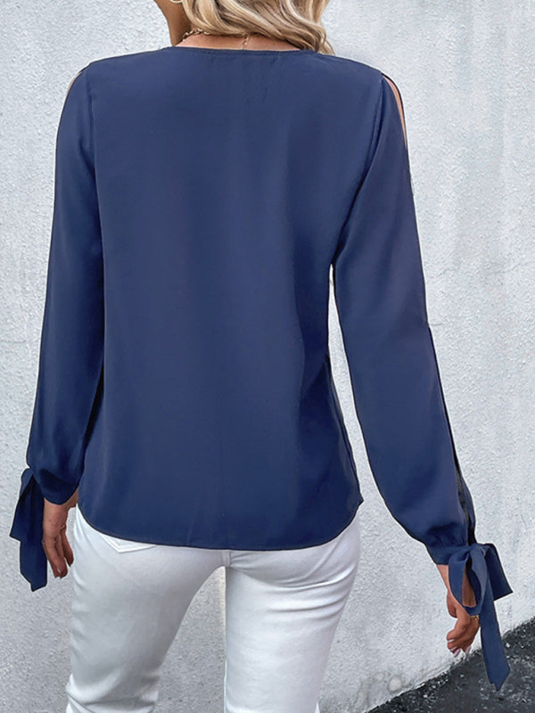 Jonquil Women's Long Sleeve Cross-Border Solid Color Hollow Shirt