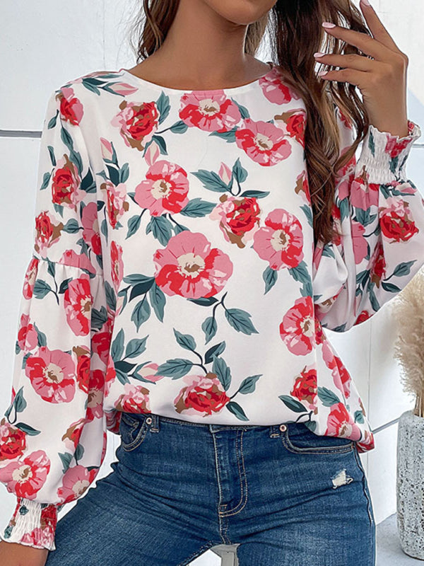 Liora Women's New Round Neck Long Sleeve Floral Shirt Top