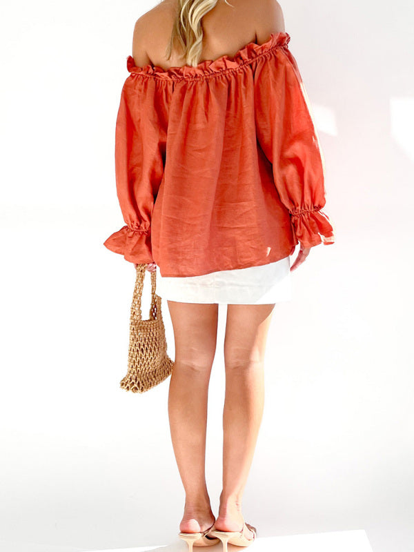 Lenore Elegant Bandage Loose Casual One Shoulder Balloon Sleeve Top