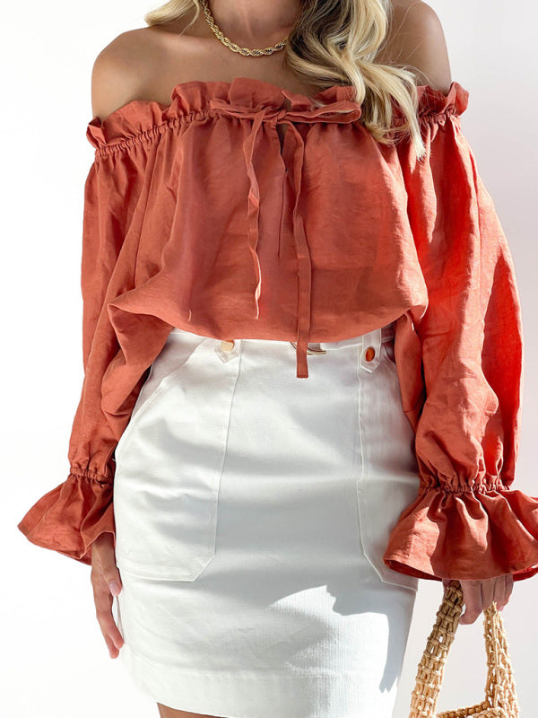 Lenore Elegant Bandage Loose Casual One Shoulder Balloon Sleeve Top