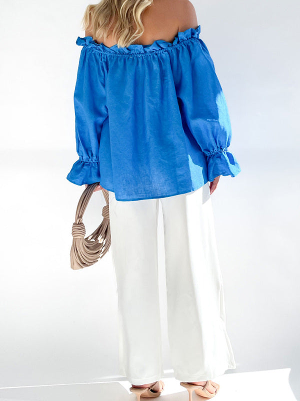 Lenore Elegant Bandage Loose Casual One Shoulder Balloon Sleeve Top