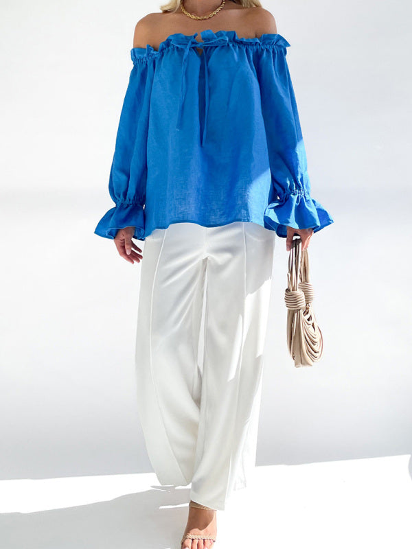 Lenore Elegant Bandage Loose Casual One Shoulder Balloon Sleeve Top