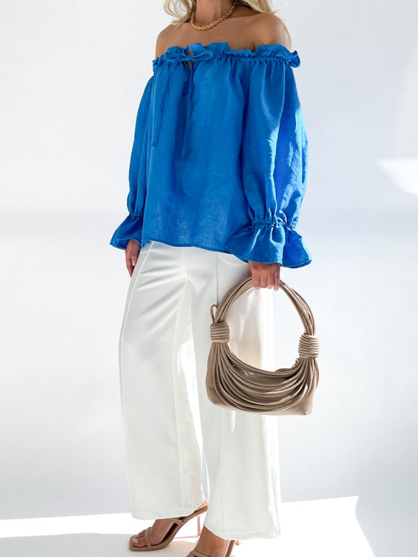 Lenore Elegant Bandage Loose Casual One Shoulder Balloon Sleeve Top