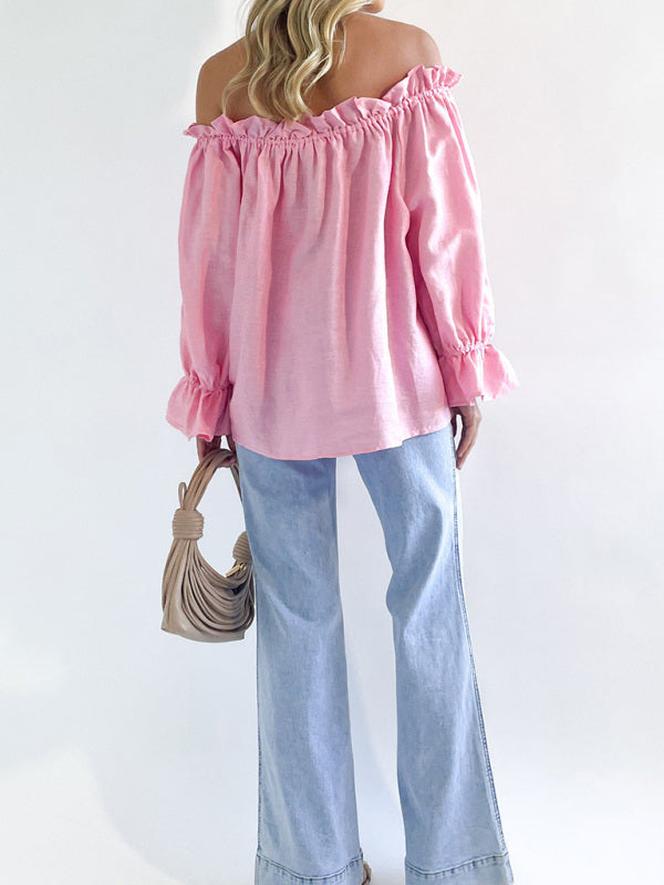 Lenore Elegant Bandage Loose Casual One Shoulder Balloon Sleeve Top