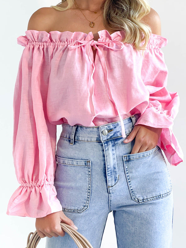Lenore Elegant Bandage Loose Casual One Shoulder Balloon Sleeve Top