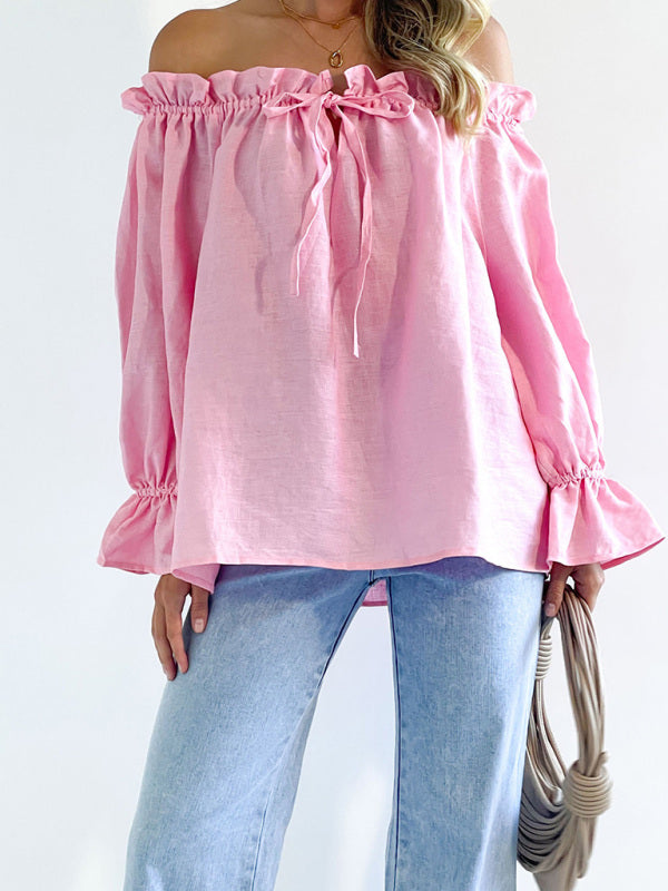 Lenore Elegant Bandage Loose Casual One Shoulder Balloon Sleeve Top