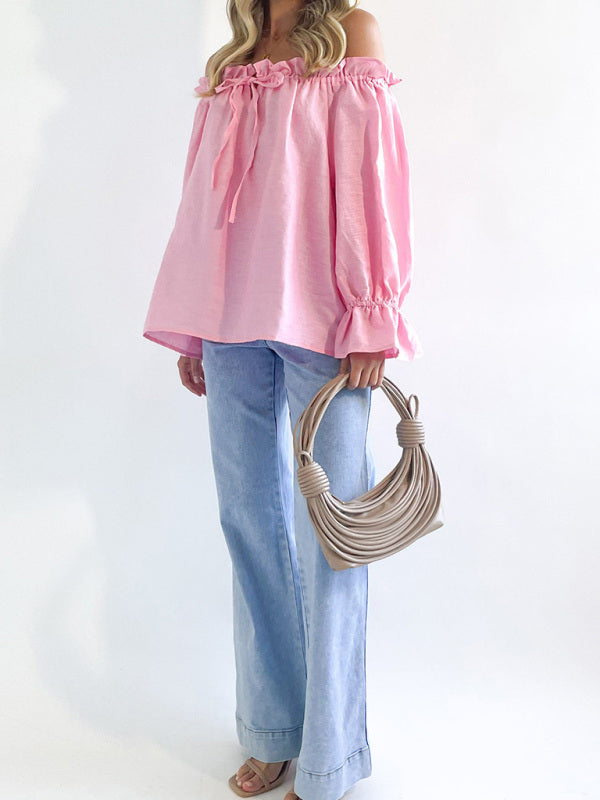 Lenore Elegant Bandage Loose Casual One Shoulder Balloon Sleeve Top