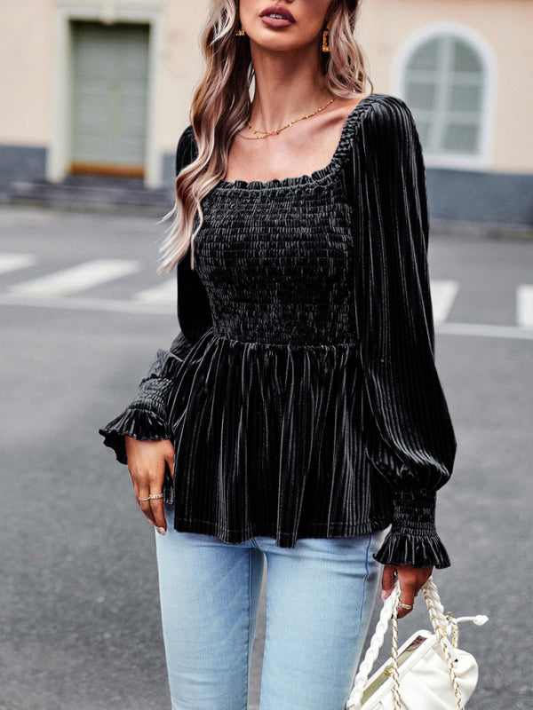 Leia New Temperament Commuter Long-Sleeved Velvet Shirt Top