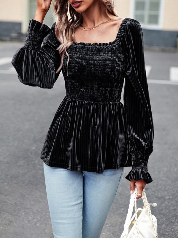 Leia New Temperament Commuter Long-Sleeved Velvet Shirt Top