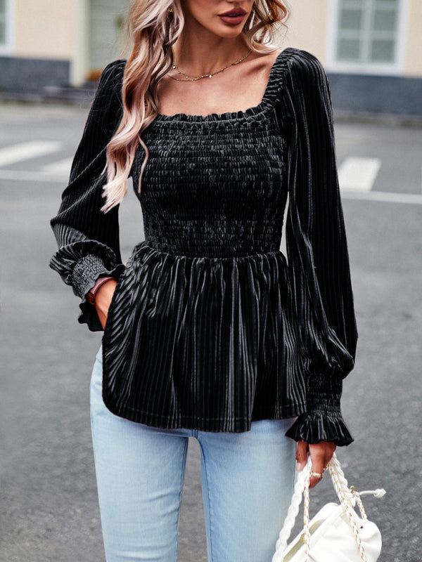 Leia New Temperament Commuter Long-Sleeved Velvet Shirt Top