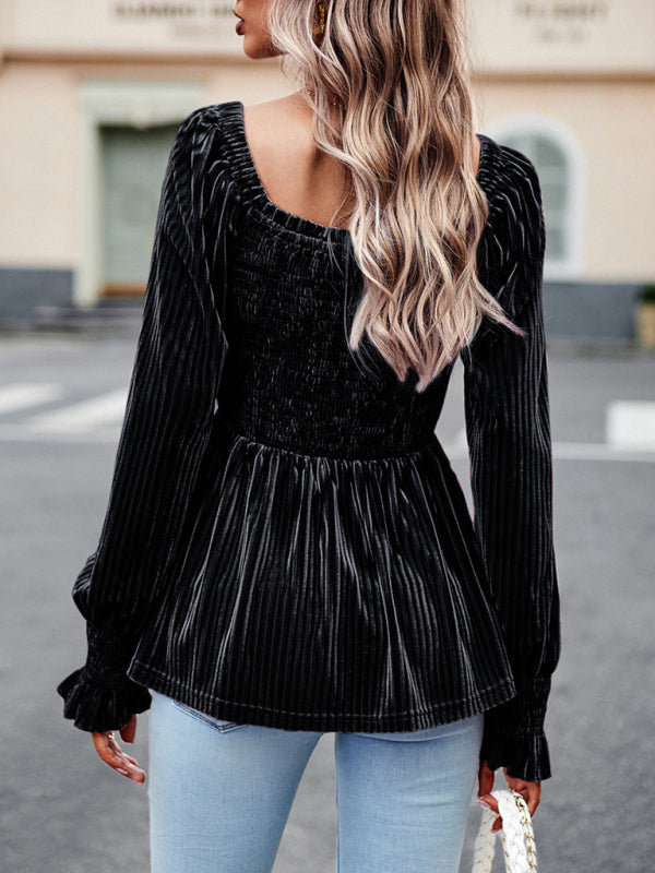 Leia New Temperament Commuter Long-Sleeved Velvet Shirt Top