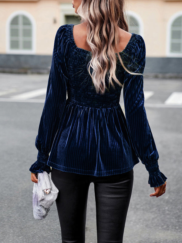Leia New Temperament Commuter Long-Sleeved Velvet Shirt Top