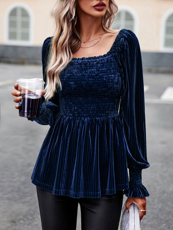 Leia New Temperament Commuter Long-Sleeved Velvet Shirt Top