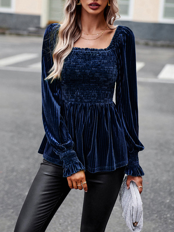 Leia New Temperament Commuter Long-Sleeved Velvet Shirt Top