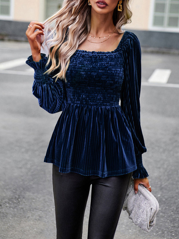 Leia New Temperament Commuter Long-Sleeved Velvet Shirt Top