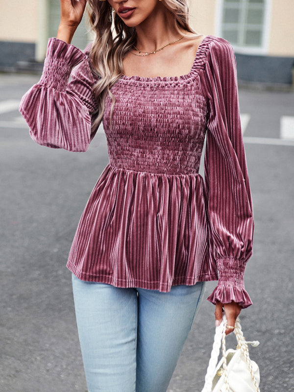 Leia New Temperament Commuter Long-Sleeved Velvet Shirt Top