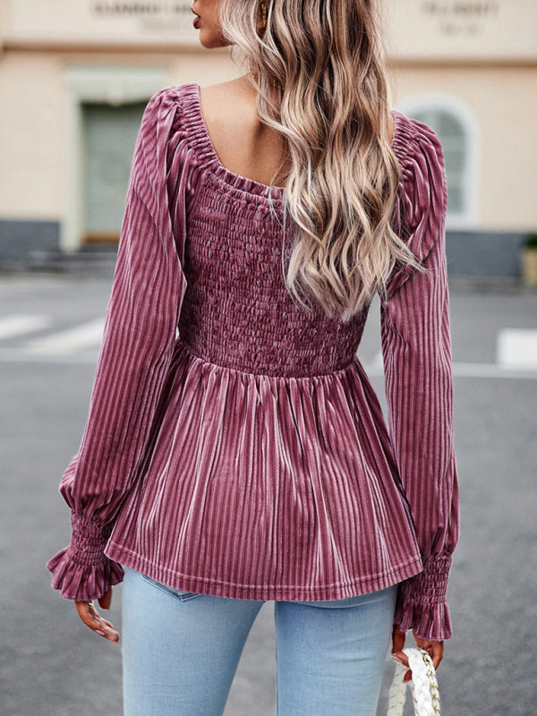 Leia New Temperament Commuter Long-Sleeved Velvet Shirt Top