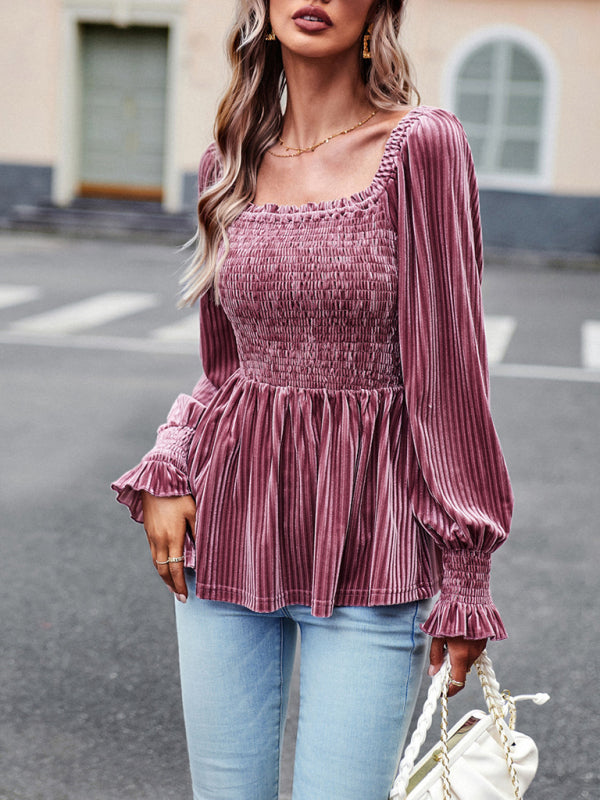 Leia New Temperament Commuter Long-Sleeved Velvet Shirt Top