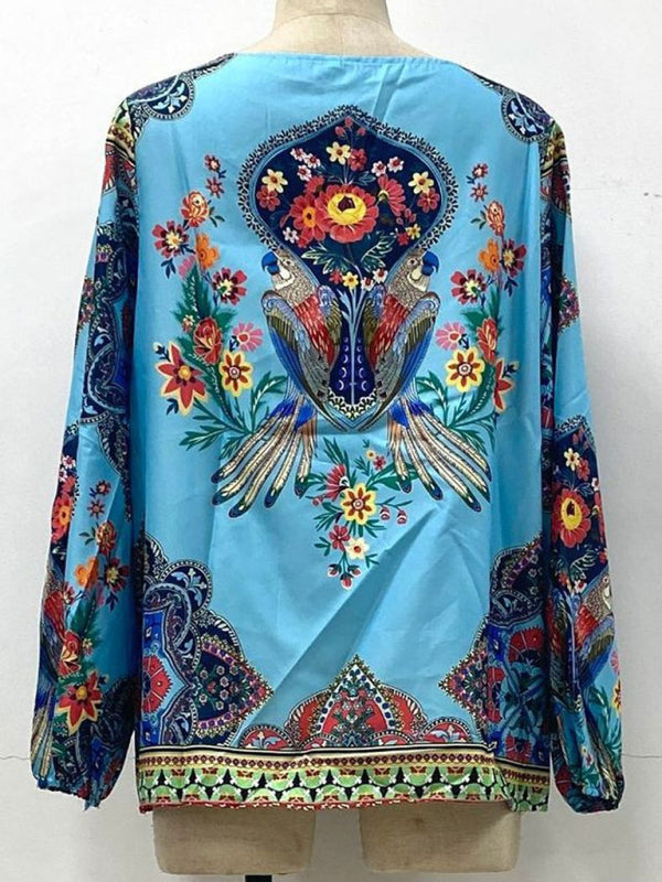 Lucasta Digital Printing Round Neck Balloon Sleeve Shirt Blouse