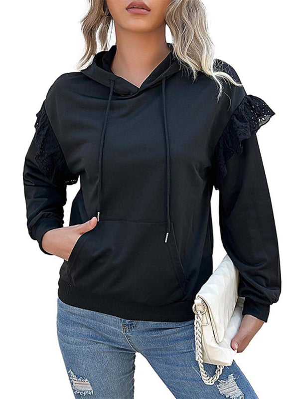 Casandra Casual Solid Polyester Lace Detail Hoodie