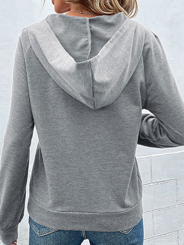 Bryanna New Women's Long-Sleeved Hooded Open Button Collar Solid Color Sweater