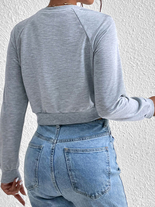 Lola New Women's Long-Sleeved Round Neck Solid Color Sweater