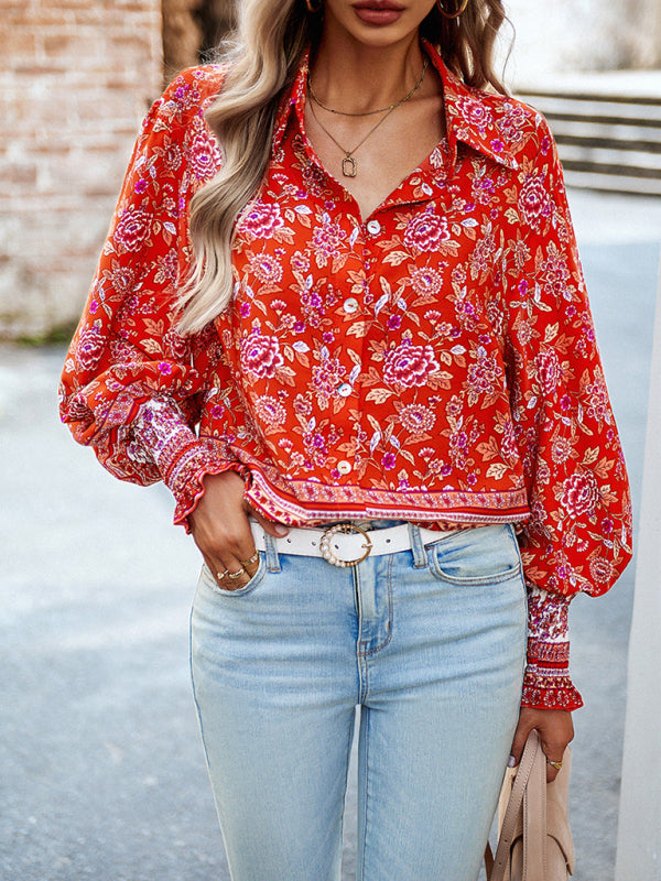 Marilena Women's Printed Vacation Casual Long Sleeve Top
