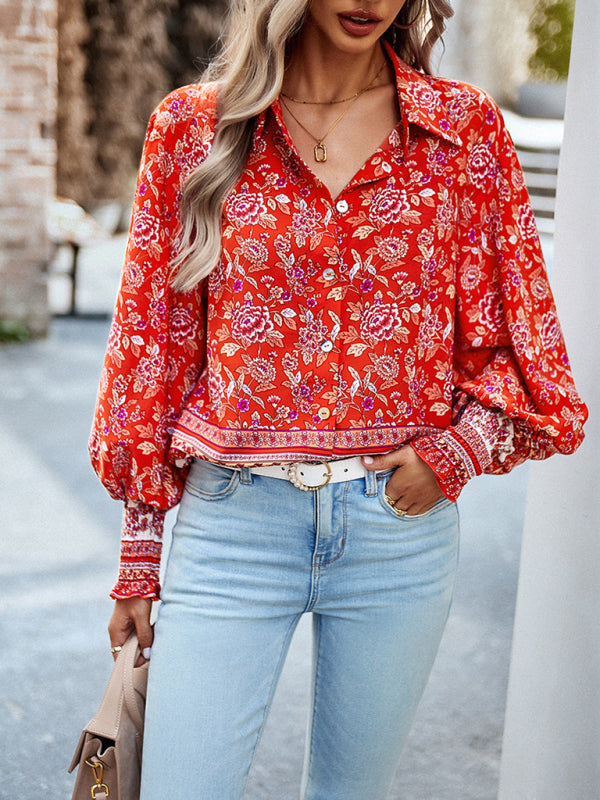 Marilena Women's Printed Vacation Casual Long Sleeve Top