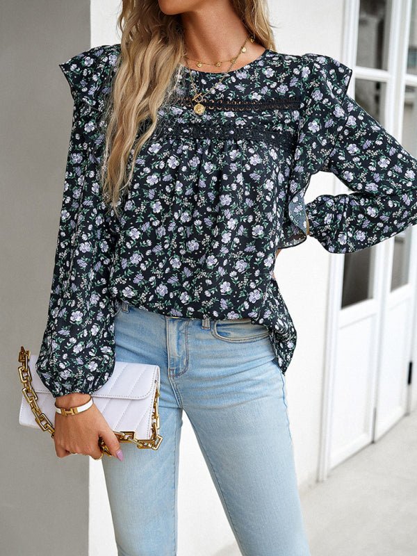 Maelie New Women's Round Neck Floral Long-Sleeved Top